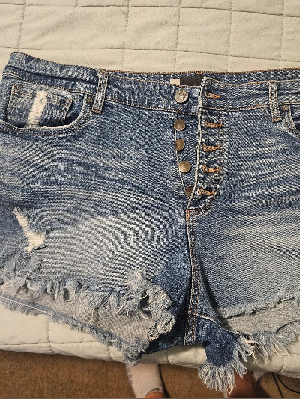 Kut from the Kloth Distressed Light Blue High-Rise Denim Shorts